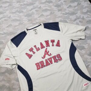 Atlanta Braves Shirt Mens Large Gray Stitches Short Sleeve MLB Baseball